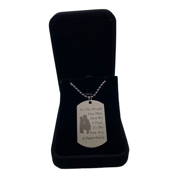 Mens Silver “Dad You are my Superhero” Dog Tag Necklace Chain Gift Box - Picture 4 of 5